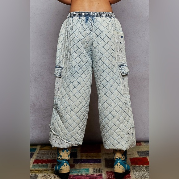 POL Quilted Denim Cotton jogger Pants - Picture 3 of 3